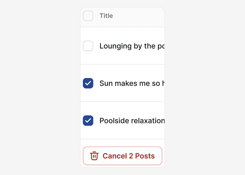 Made a mistake? Cancel all your scheduled posts or those matching the current filters in one
				click.