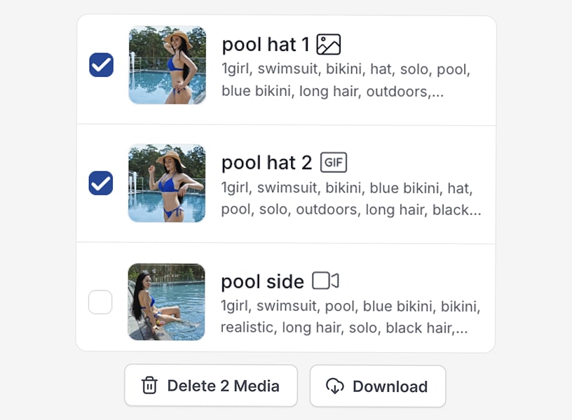 Upload unlimited photos, GIFs, and videos up to 1 GB. You can easily download or delete them. Sex-work friendly!