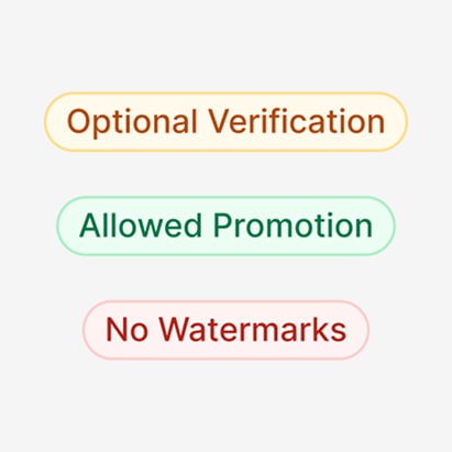 See the policy on verification, promotion, and watermarks.