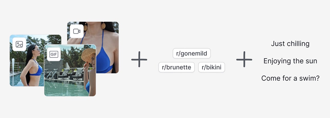 Just add content, captions, and subreddits. Batch upload media instead of adding it to
                	every post one by one. Set repetitive fields for all posts at once.