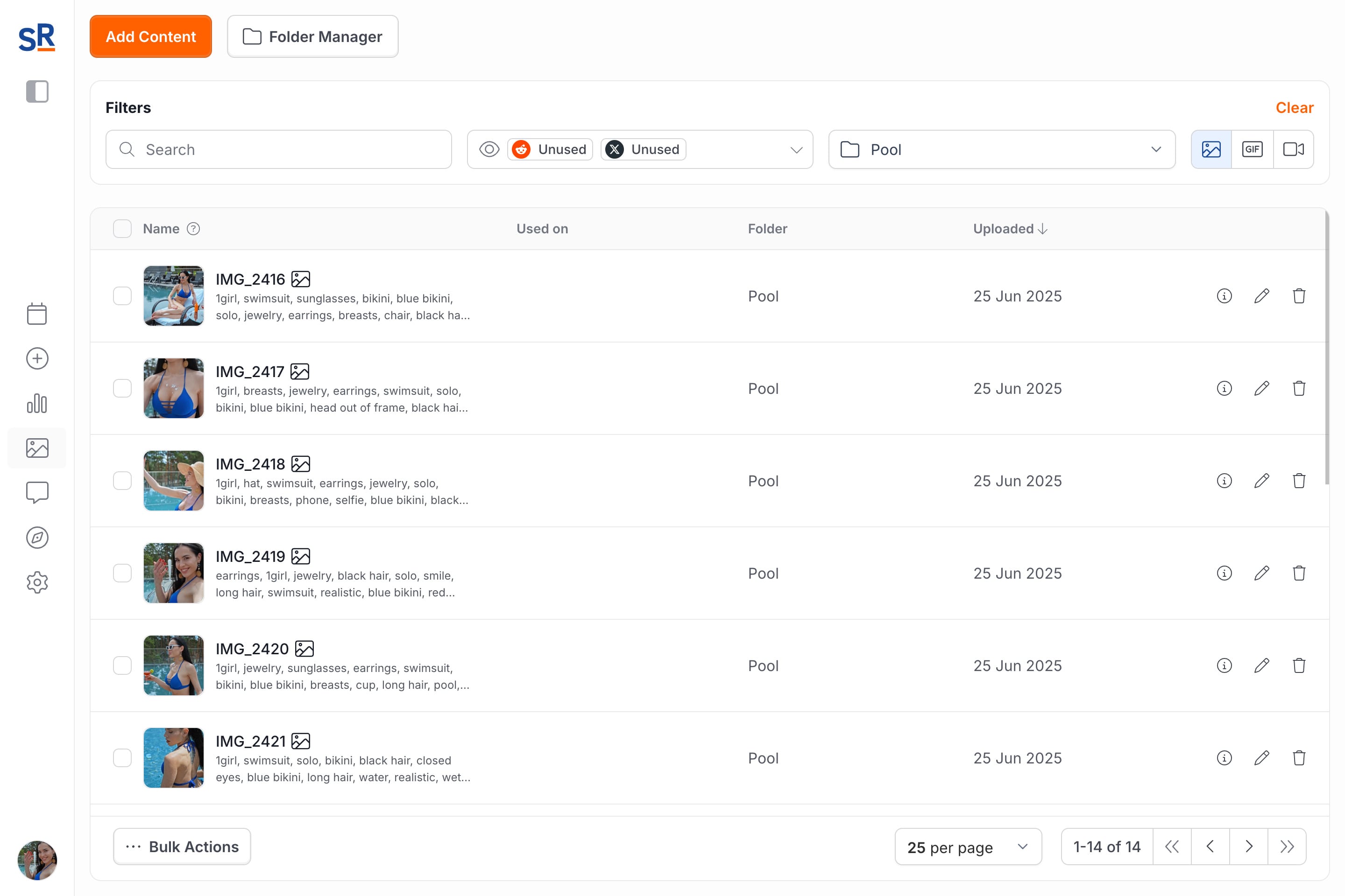 Store all your media clearly organized in one place. Find content quickly and reuse it without issues
			with reposts.