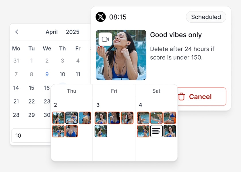 Bulk schedule tweets to build an organic following. Twitter scheduler submits them at the best times, and the algorithm does the rest. You can include a reply with your link.